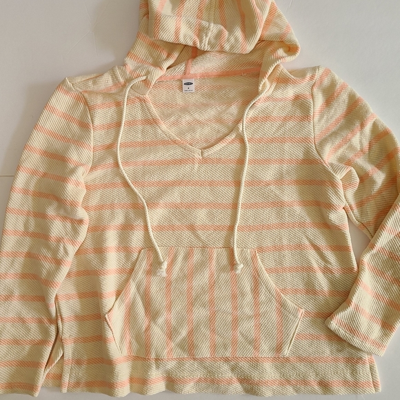 Old Navy Tops - Old Navy Medium Cream and Peach Coral long sleeve hooded pullover front pocket